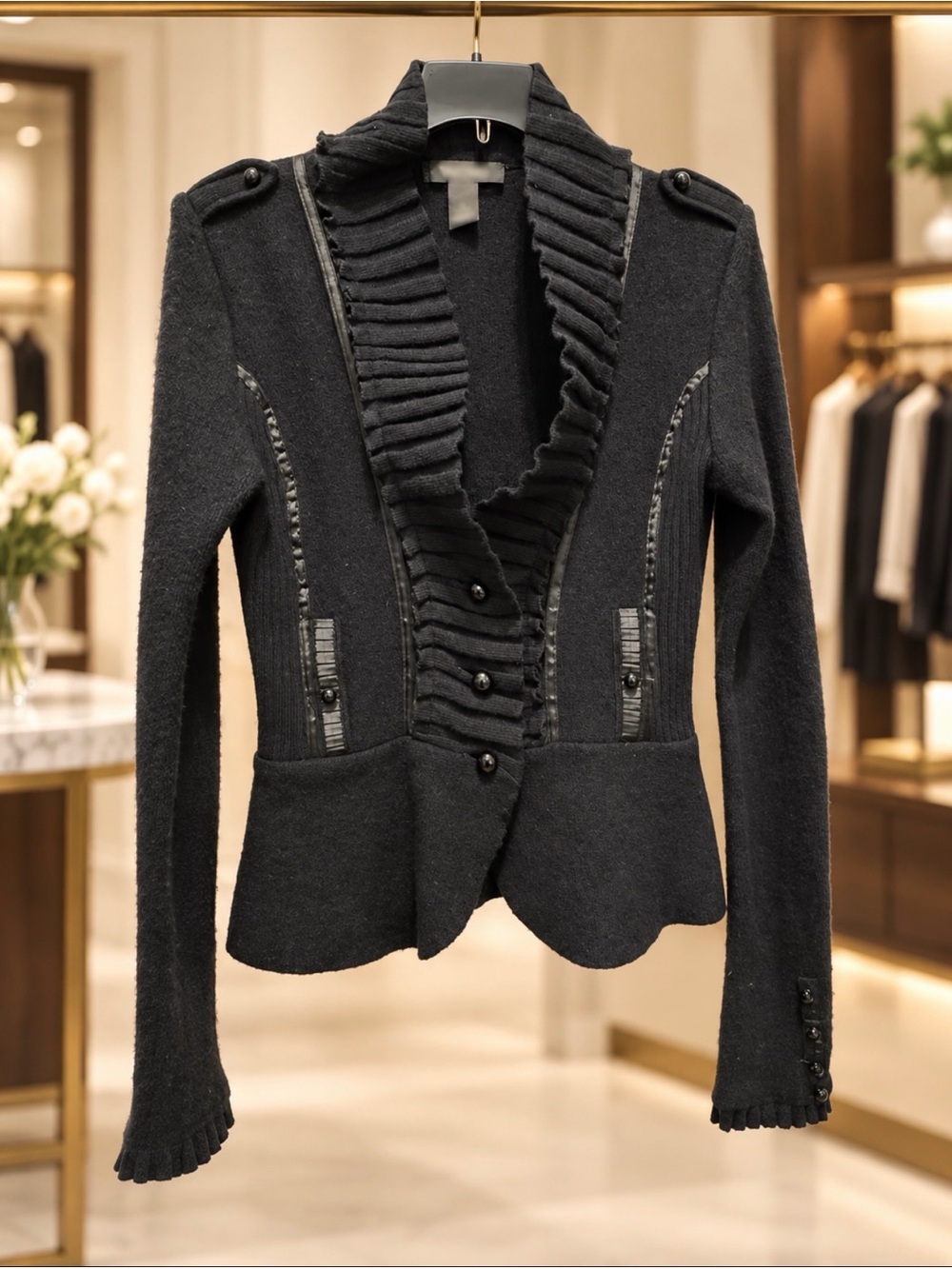 White House Black Market size small black wool sweater cardigan jacket